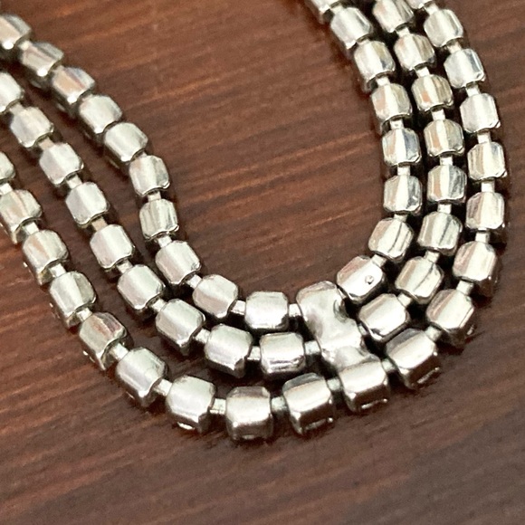 Vintage Rhinestone Choker Triple Strand Silvertone - Picture 7 of 9